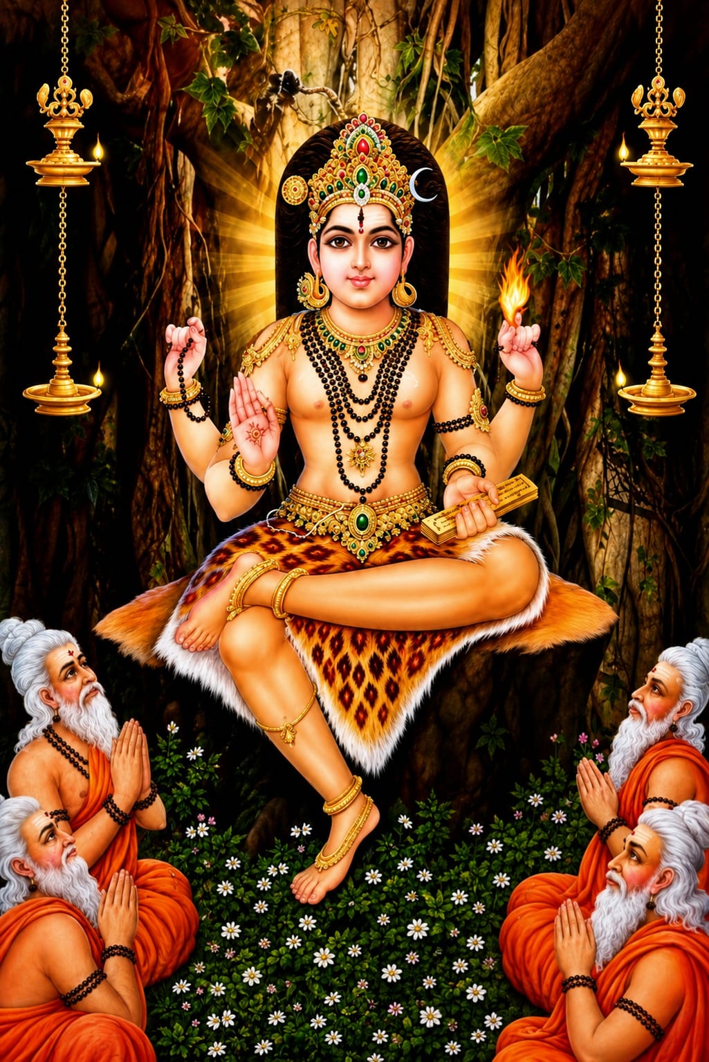 Dakshinamurthy meditating beneath a tree